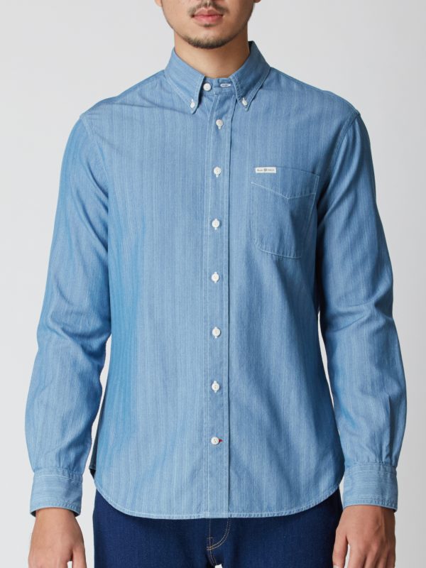 BN Natural Blue Button Down Shirt Long Sleeve (Medium Blue) - Image 3