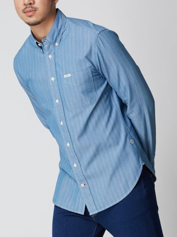 BN Natural Blue Button Down Shirt Long Sleeve (Medium Blue) - Image 4