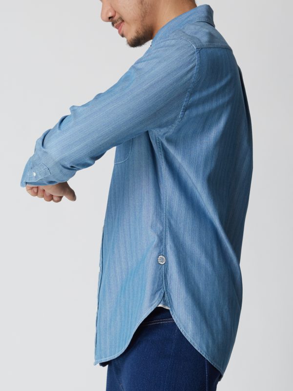 BN Natural Blue Button Down Shirt Long Sleeve (Medium Blue) - Image 5