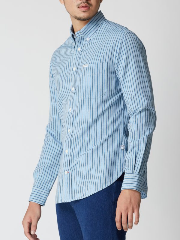 BN Natural Blue Button Down Blue Stripe Shirt Long Sleeve - Image 5