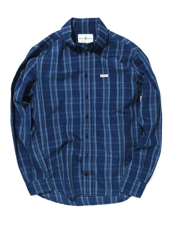 BN Natural Blue Button Down Blue Plait Shirt Long Sleeve (Dark Blue)