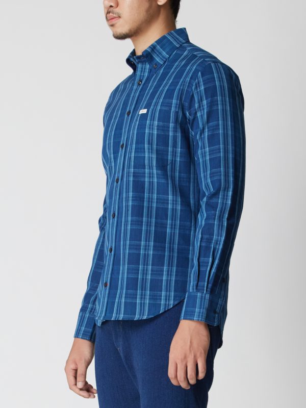 BN Natural Blue Button Down Blue Plait Shirt Long Sleeve (Dark Blue) - Image 4