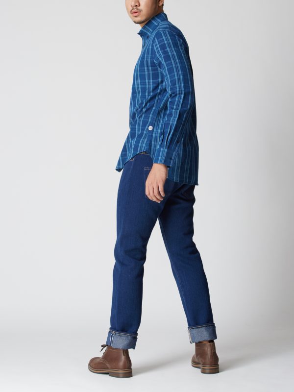 BN Natural Blue Button Down Blue Plait Shirt Long Sleeve (Dark Blue) - Image 5