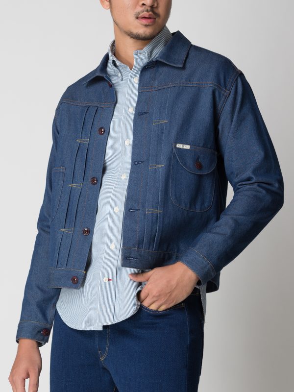 BN Natural Blue Selvedge Denim Green Cast Work Shirt - Image 3