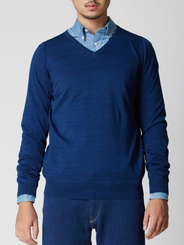 BN Natural Blue V-Neck Fine Gauge Sweater Long Sleeve (Medium Blue) - Image 3
