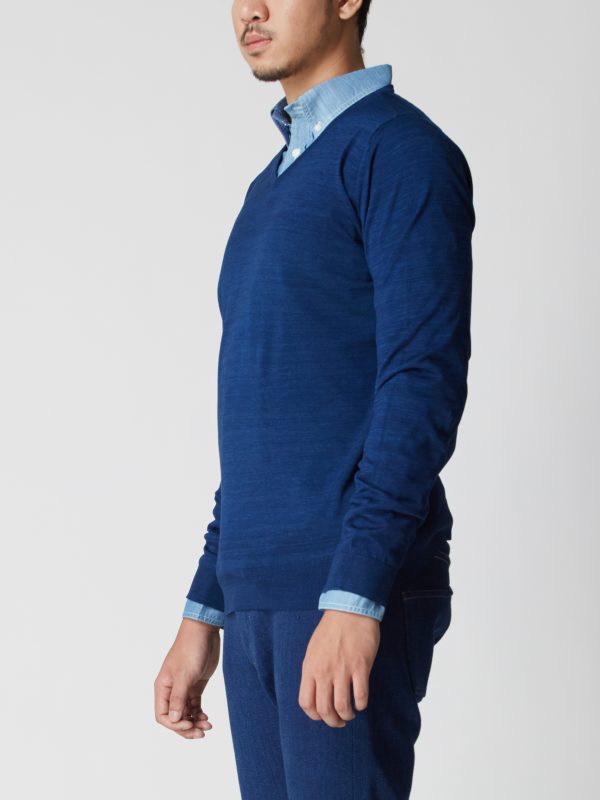 BN Natural Blue V-Neck Fine Gauge Sweater Long Sleeve (Medium Blue) - Image 4