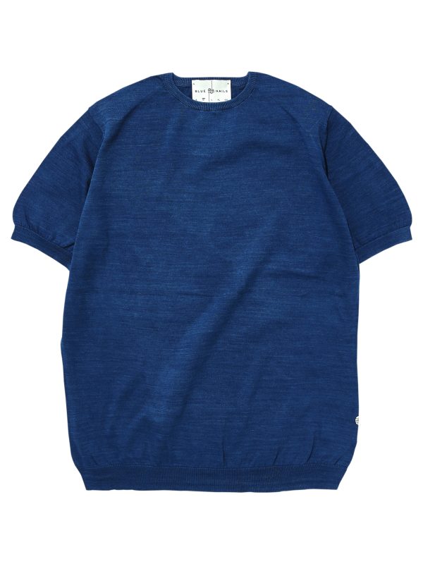 BN Natural Blue Crew Neck Fine Gauge Sweater Short Sleeve (Medium Blue)