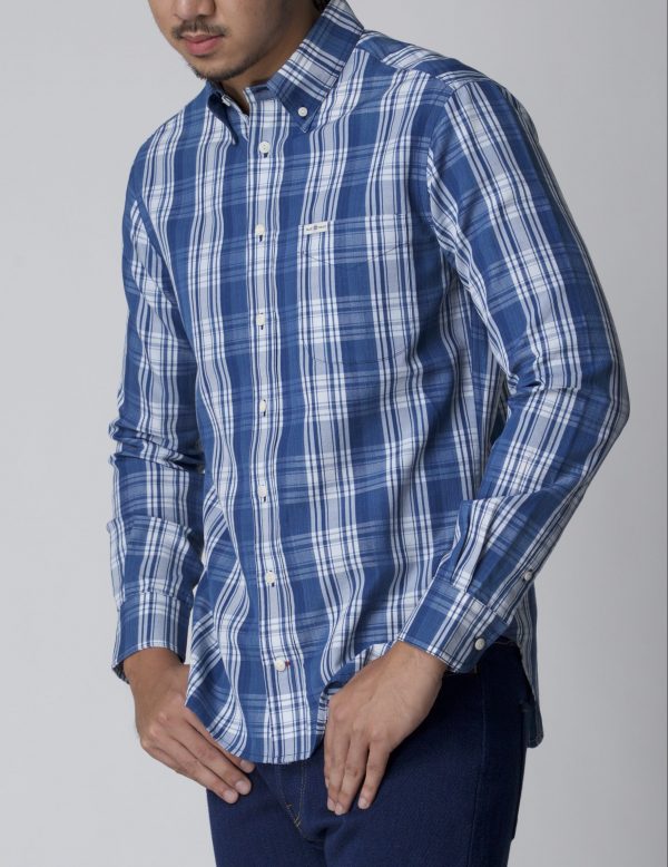 BN Natural Blue Button Down Blue Plait Shirt Long Sleeve (Light Blue) - Image 2