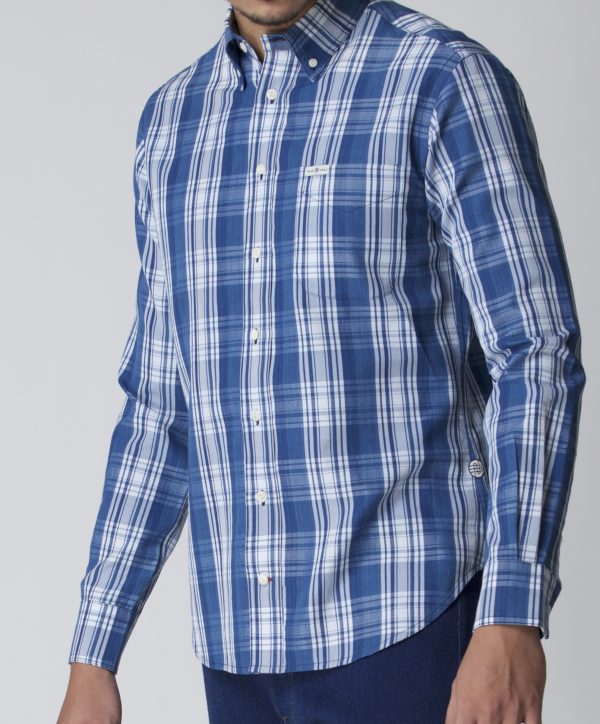 BN Natural Blue Button Down Blue Plait Shirt Long Sleeve (Light Blue) - Image 3